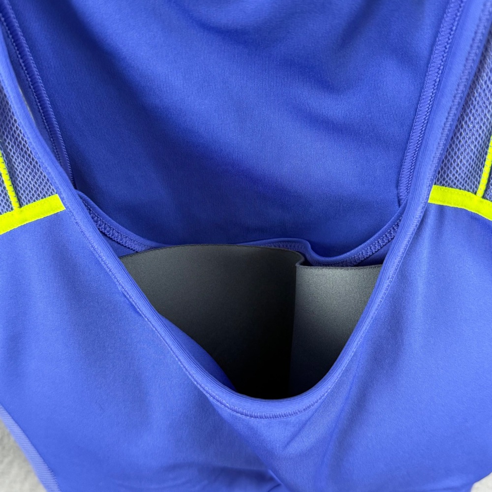Nike Dri-FIT Womens Sports Bra Blue Neon Yellow Mesh Pockets CJ0708-480 Large - Picture 9 of 9